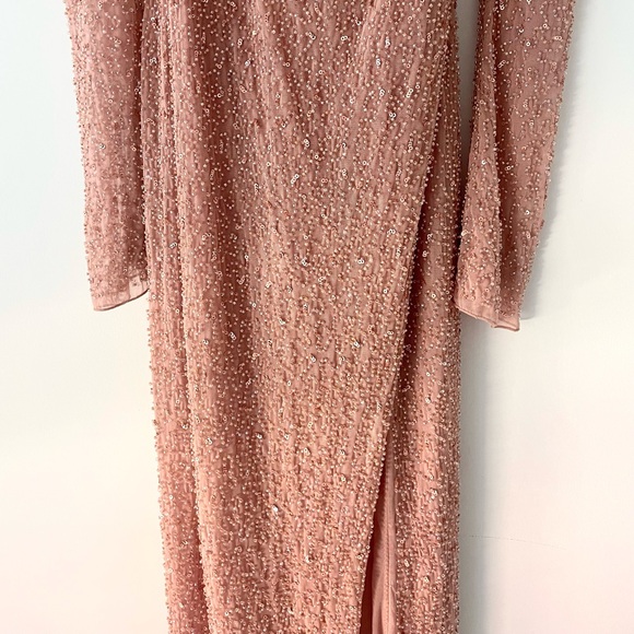 Oh Polly Champel Embellished Cowl Neck Long Sleeve Maxi Dress in Nude - Picture 10 of 11